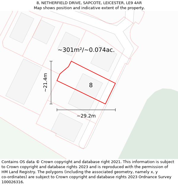 8, NETHERFIELD DRIVE, SAPCOTE, LEICESTER, LE9 4AR: Plot and title map
