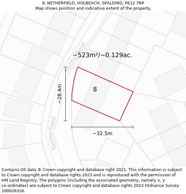 8, NETHERFIELD, HOLBEACH, SPALDING, PE12 7NP: Plot and title map