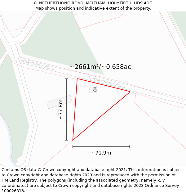 8, NETHERTHONG ROAD, MELTHAM, HOLMFIRTH, HD9 4DE: Plot and title map