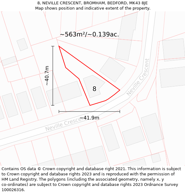 8, NEVILLE CRESCENT, BROMHAM, BEDFORD, MK43 8JE: Plot and title map