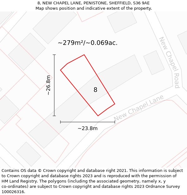 8, NEW CHAPEL LANE, PENISTONE, SHEFFIELD, S36 9AE: Plot and title map