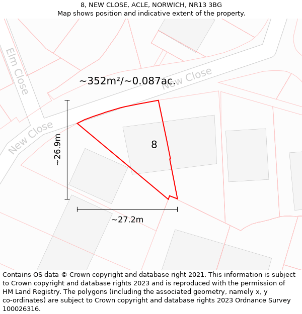 8, NEW CLOSE, ACLE, NORWICH, NR13 3BG: Plot and title map