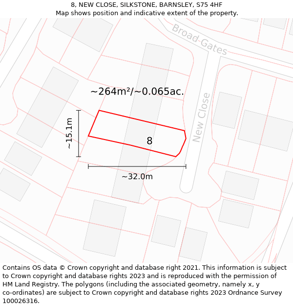 8, NEW CLOSE, SILKSTONE, BARNSLEY, S75 4HF: Plot and title map