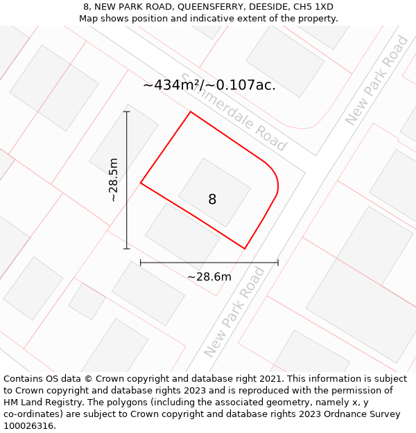 8, NEW PARK ROAD, QUEENSFERRY, DEESIDE, CH5 1XD: Plot and title map