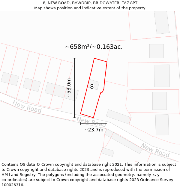 8, NEW ROAD, BAWDRIP, BRIDGWATER, TA7 8PT: Plot and title map