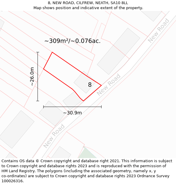 8, NEW ROAD, CILFREW, NEATH, SA10 8LL: Plot and title map