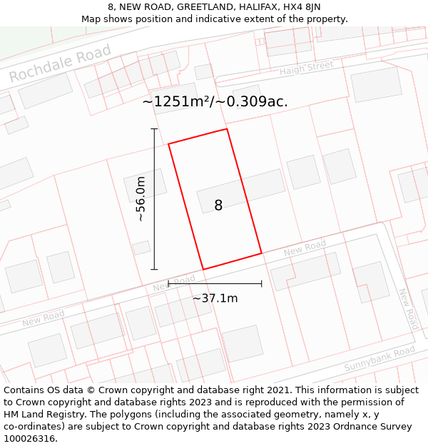 8, NEW ROAD, GREETLAND, HALIFAX, HX4 8JN: Plot and title map