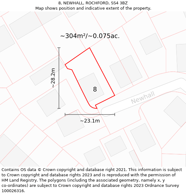 8, NEWHALL, ROCHFORD, SS4 3BZ: Plot and title map