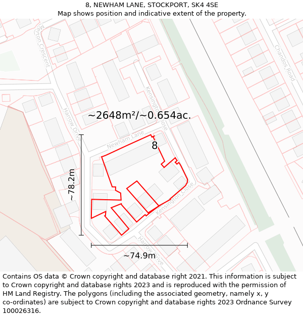8, NEWHAM LANE, STOCKPORT, SK4 4SE: Plot and title map