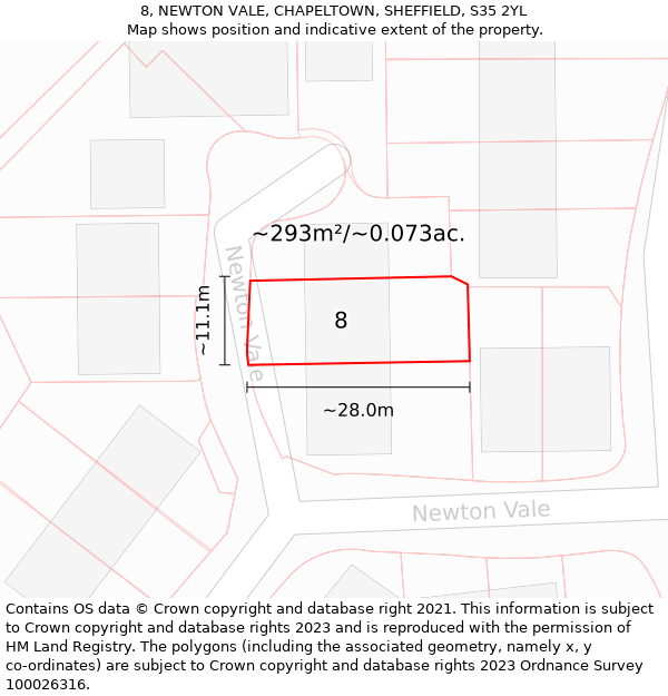 8, NEWTON VALE, CHAPELTOWN, SHEFFIELD, S35 2YL: Plot and title map