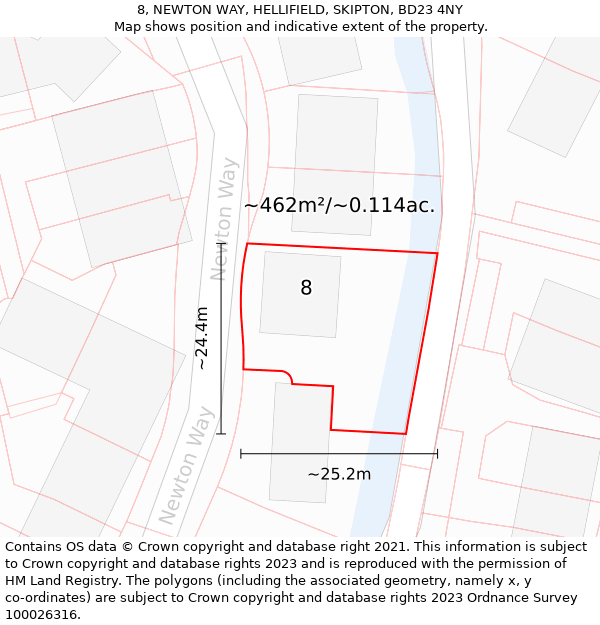 8, NEWTON WAY, HELLIFIELD, SKIPTON, BD23 4NY: Plot and title map