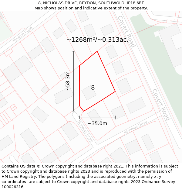 8, NICHOLAS DRIVE, REYDON, SOUTHWOLD, IP18 6RE: Plot and title map