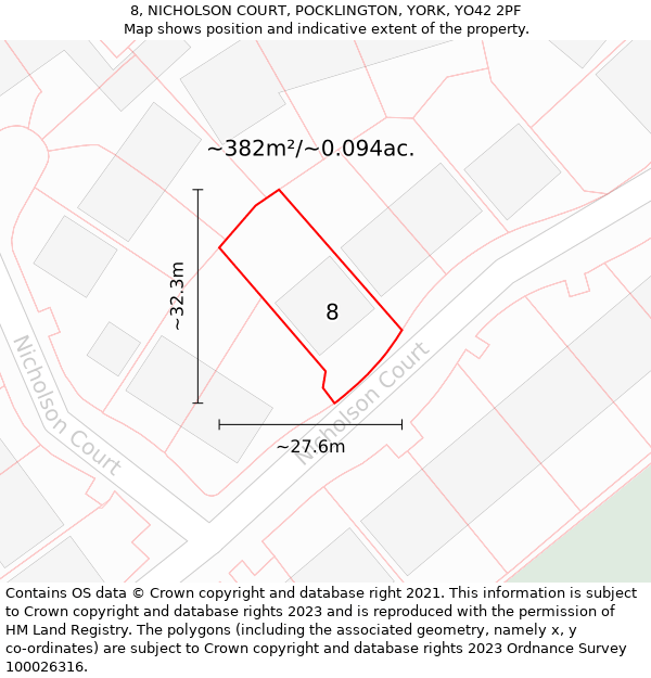 8, NICHOLSON COURT, POCKLINGTON, YORK, YO42 2PF: Plot and title map