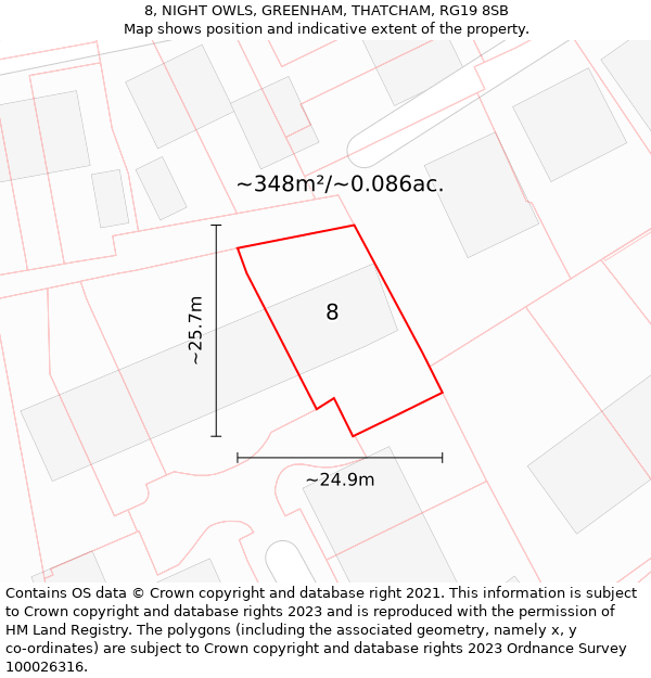 8, NIGHT OWLS, GREENHAM, THATCHAM, RG19 8SB: Plot and title map