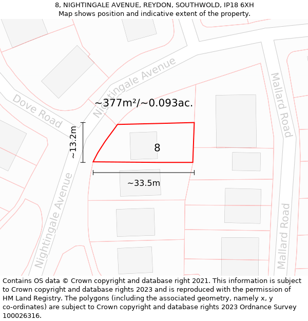 8, NIGHTINGALE AVENUE, REYDON, SOUTHWOLD, IP18 6XH: Plot and title map