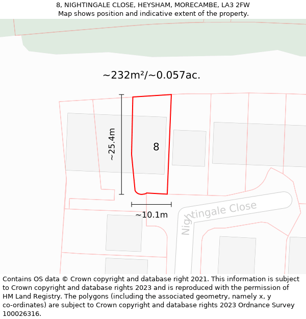 8, NIGHTINGALE CLOSE, HEYSHAM, MORECAMBE, LA3 2FW: Plot and title map