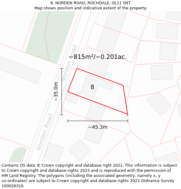 8, NORDEN ROAD, ROCHDALE, OL11 5NT: Plot and title map