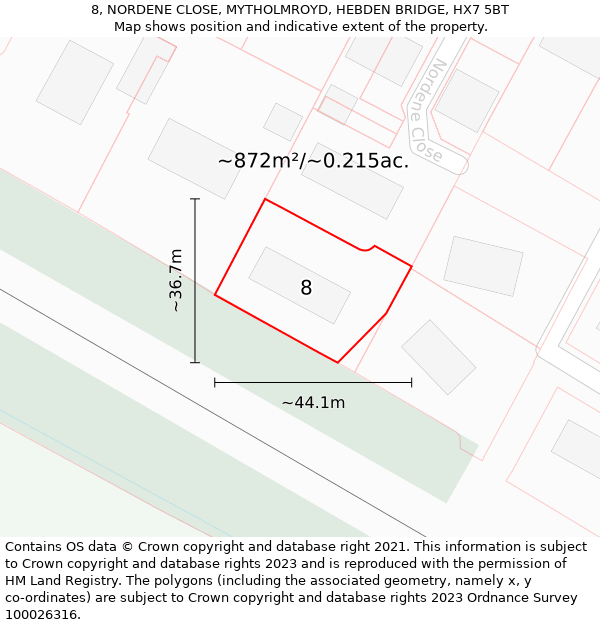 8, NORDENE CLOSE, MYTHOLMROYD, HEBDEN BRIDGE, HX7 5BT: Plot and title map