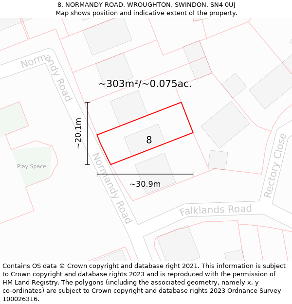 8, NORMANDY ROAD, WROUGHTON, SWINDON, SN4 0UJ: Plot and title map