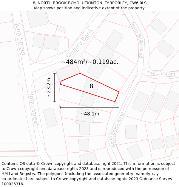 8, NORTH BROOK ROAD, UTKINTON, TARPORLEY, CW6 0LS: Plot and title map