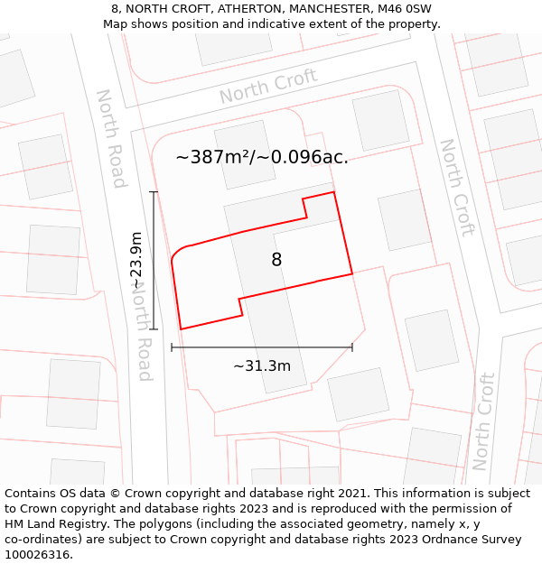 8, NORTH CROFT, ATHERTON, MANCHESTER, M46 0SW: Plot and title map