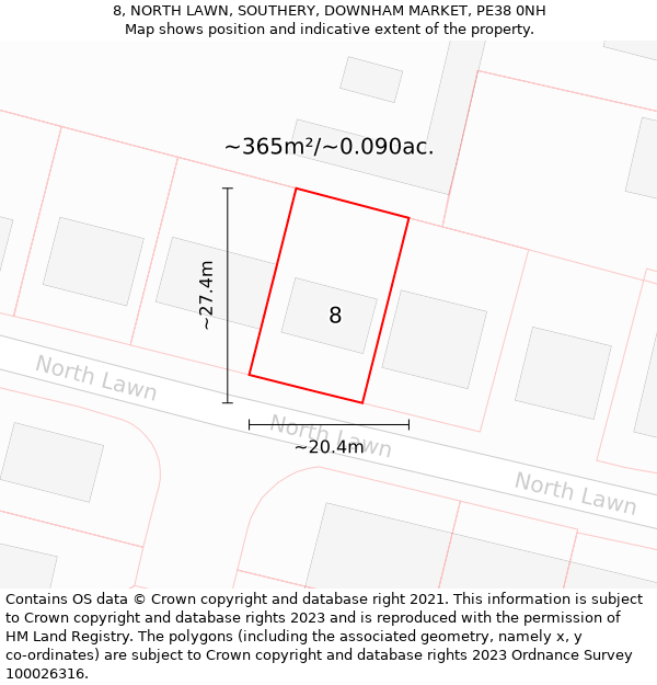 8, NORTH LAWN, SOUTHERY, DOWNHAM MARKET, PE38 0NH: Plot and title map