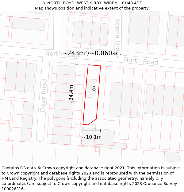 8, NORTH ROAD, WEST KIRBY, WIRRAL, CH48 4DF: Plot and title map