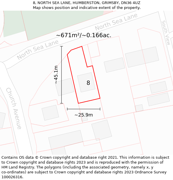 8, NORTH SEA LANE, HUMBERSTON, GRIMSBY, DN36 4UZ: Plot and title map