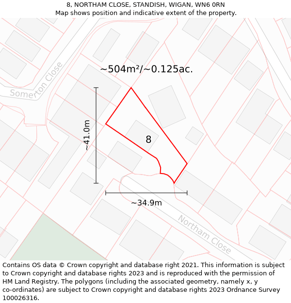 8, NORTHAM CLOSE, STANDISH, WIGAN, WN6 0RN: Plot and title map