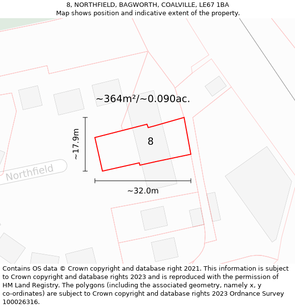 8, NORTHFIELD, BAGWORTH, COALVILLE, LE67 1BA: Plot and title map