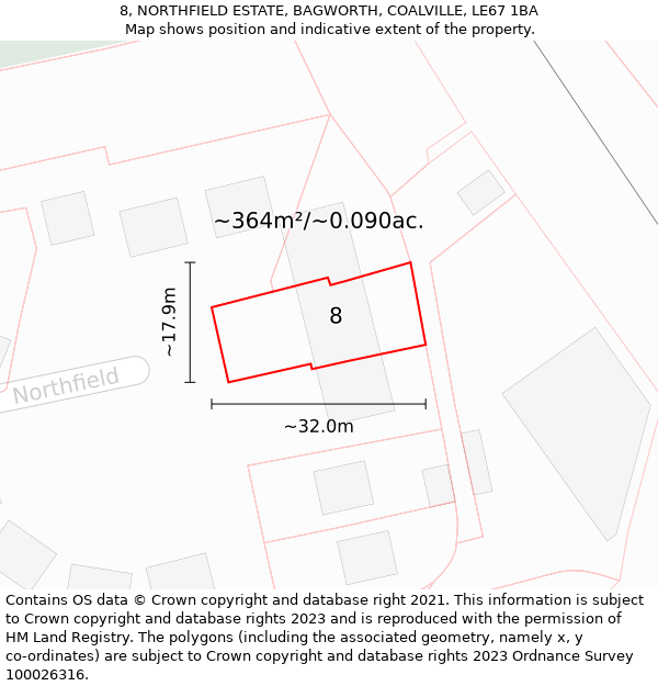 8, NORTHFIELD ESTATE, BAGWORTH, COALVILLE, LE67 1BA: Plot and title map