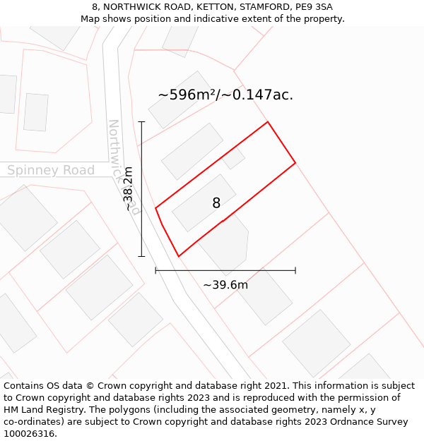 8, NORTHWICK ROAD, KETTON, STAMFORD, PE9 3SA: Plot and title map