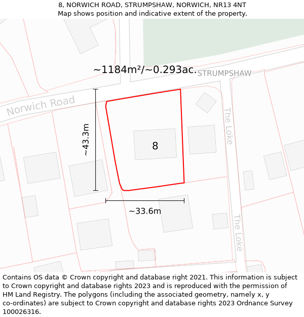 8, NORWICH ROAD, STRUMPSHAW, NORWICH, NR13 4NT: Plot and title map