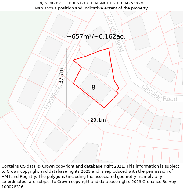 8, NORWOOD, PRESTWICH, MANCHESTER, M25 9WA: Plot and title map