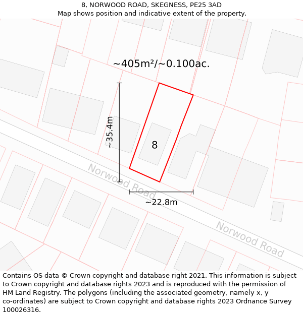 8, NORWOOD ROAD, SKEGNESS, PE25 3AD: Plot and title map