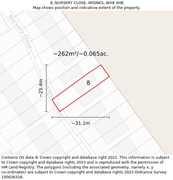 8, NURSERY CLOSE, WIDNES, WA8 3HB: Plot and title map