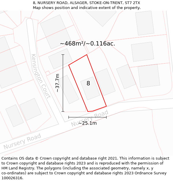 8, NURSERY ROAD, ALSAGER, STOKE-ON-TRENT, ST7 2TX: Plot and title map