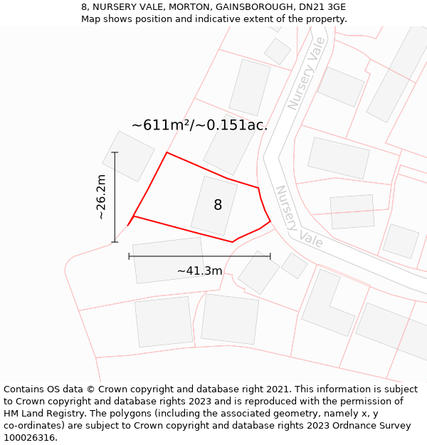 8, NURSERY VALE, MORTON, GAINSBOROUGH, DN21 3GE: Plot and title map