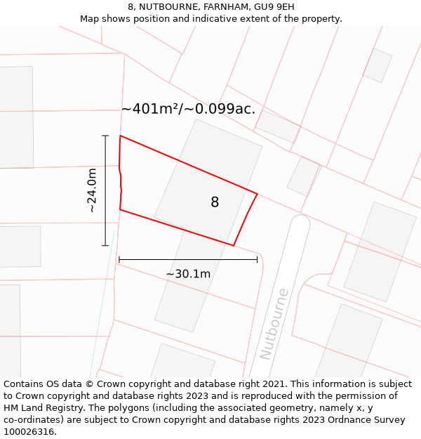 8, NUTBOURNE, FARNHAM, GU9 9EH: Plot and title map