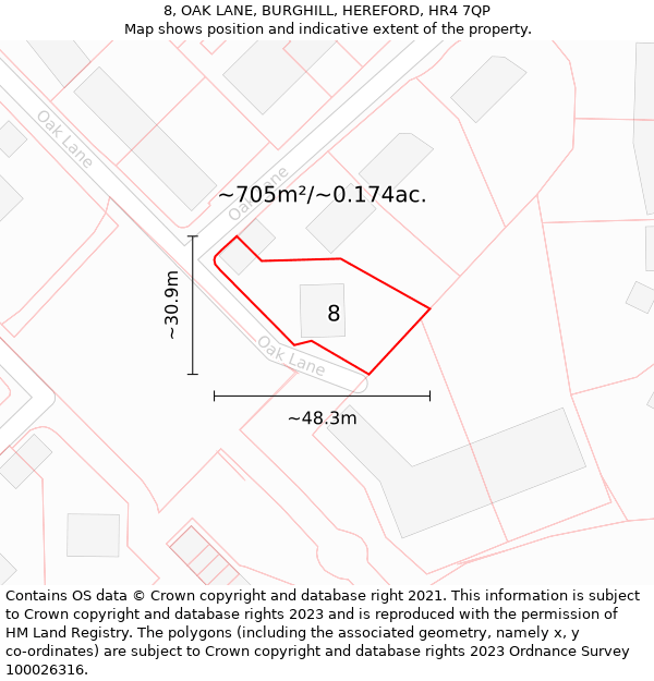 8, OAK LANE, BURGHILL, HEREFORD, HR4 7QP: Plot and title map