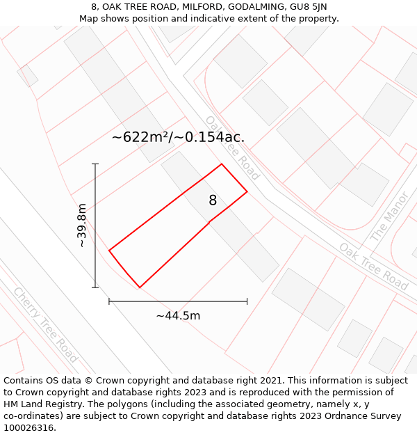 8, OAK TREE ROAD, MILFORD, GODALMING, GU8 5JN: Plot and title map