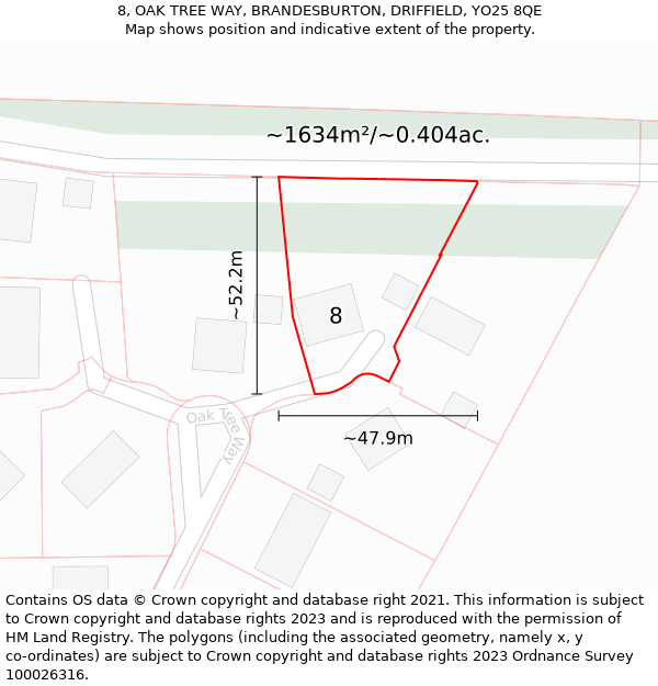 8, OAK TREE WAY, BRANDESBURTON, DRIFFIELD, YO25 8QE: Plot and title map