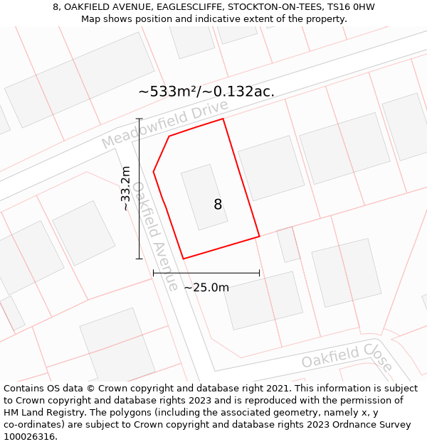 8, OAKFIELD AVENUE, EAGLESCLIFFE, STOCKTON-ON-TEES, TS16 0HW: Plot and title map