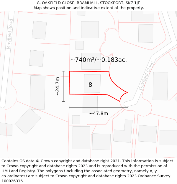 8, OAKFIELD CLOSE, BRAMHALL, STOCKPORT, SK7 1JE: Plot and title map