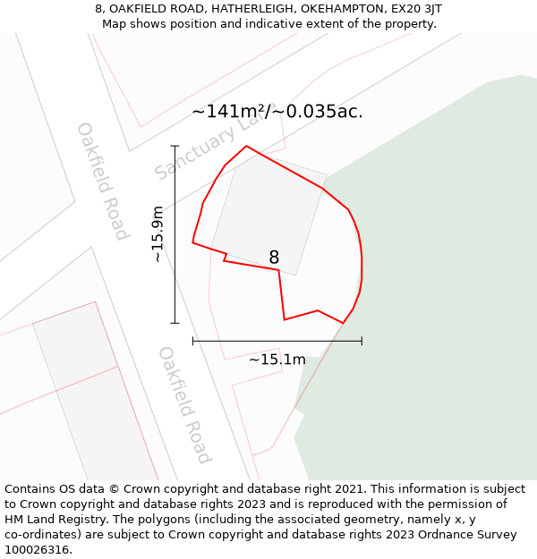 8, OAKFIELD ROAD, HATHERLEIGH, OKEHAMPTON, EX20 3JT: Plot and title map