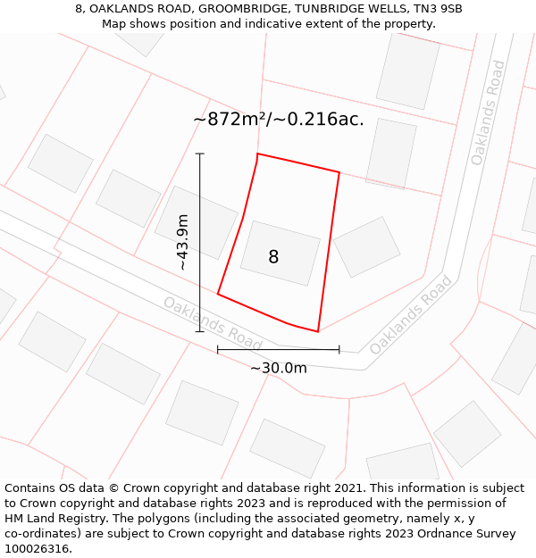 8, OAKLANDS ROAD, GROOMBRIDGE, TUNBRIDGE WELLS, TN3 9SB: Plot and title map