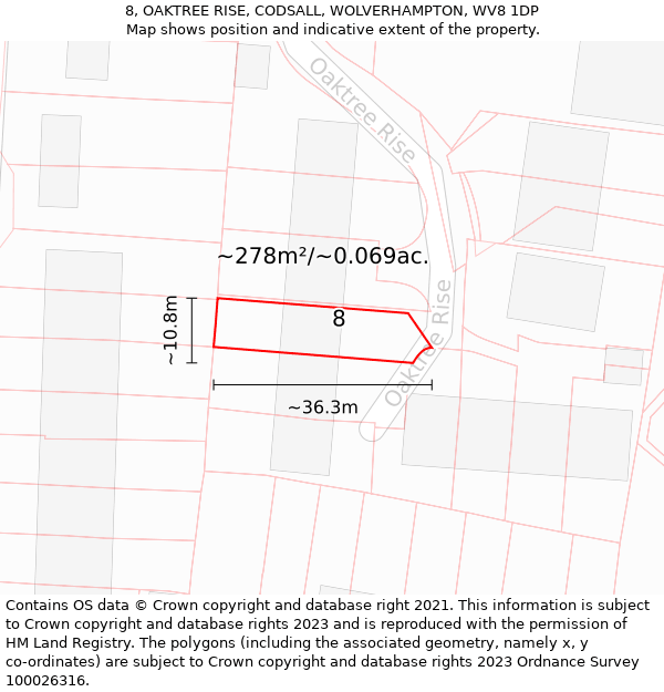 8, OAKTREE RISE, CODSALL, WOLVERHAMPTON, WV8 1DP: Plot and title map