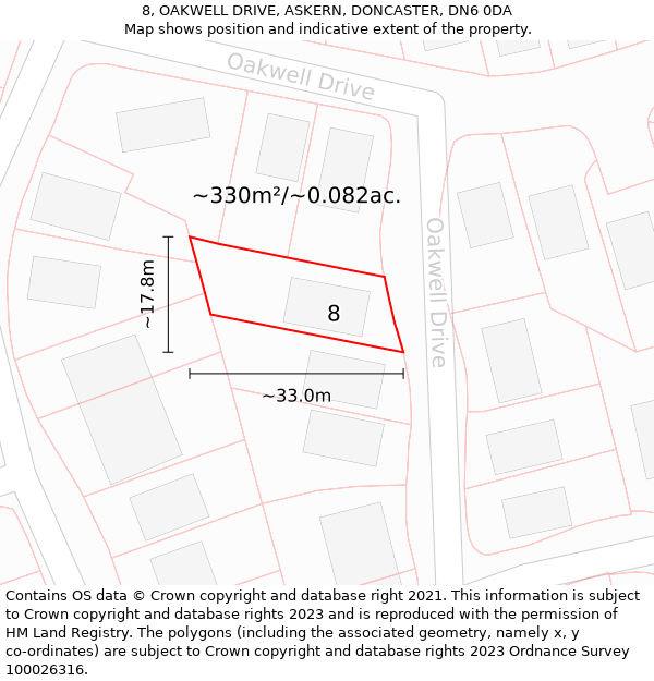 8, OAKWELL DRIVE, ASKERN, DONCASTER, DN6 0DA: Plot and title map