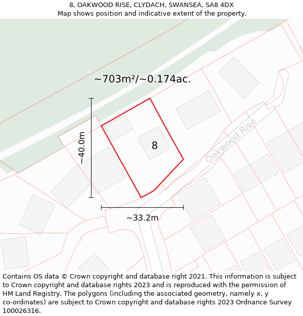 8, OAKWOOD RISE, CLYDACH, SWANSEA, SA8 4DX: Plot and title map