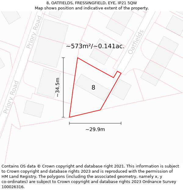 8, OATFIELDS, FRESSINGFIELD, EYE, IP21 5QW: Plot and title map